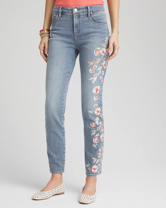 So Slimming Embroidered Girlfriend Ankle Jeans